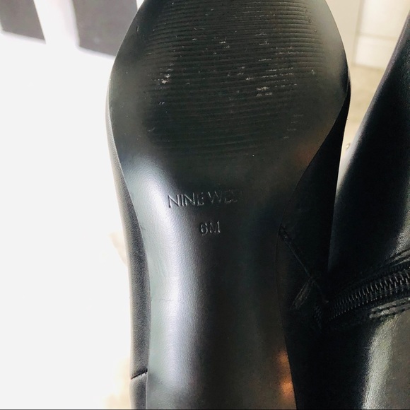 NWOT NINE West black genuine leather studded pointed heeled ankle boots size 6 - Picture 9 of 11